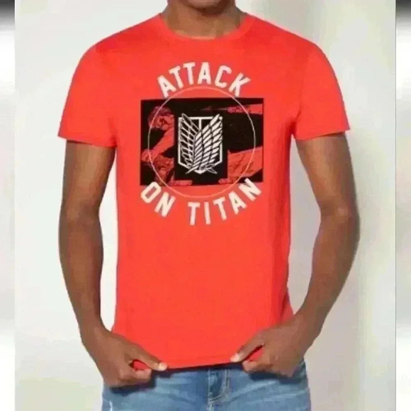 Sword Attack Titan Logo Men's T Shirt Atack on Titan Size M Red Short Sleeve - Picture 1 of 10